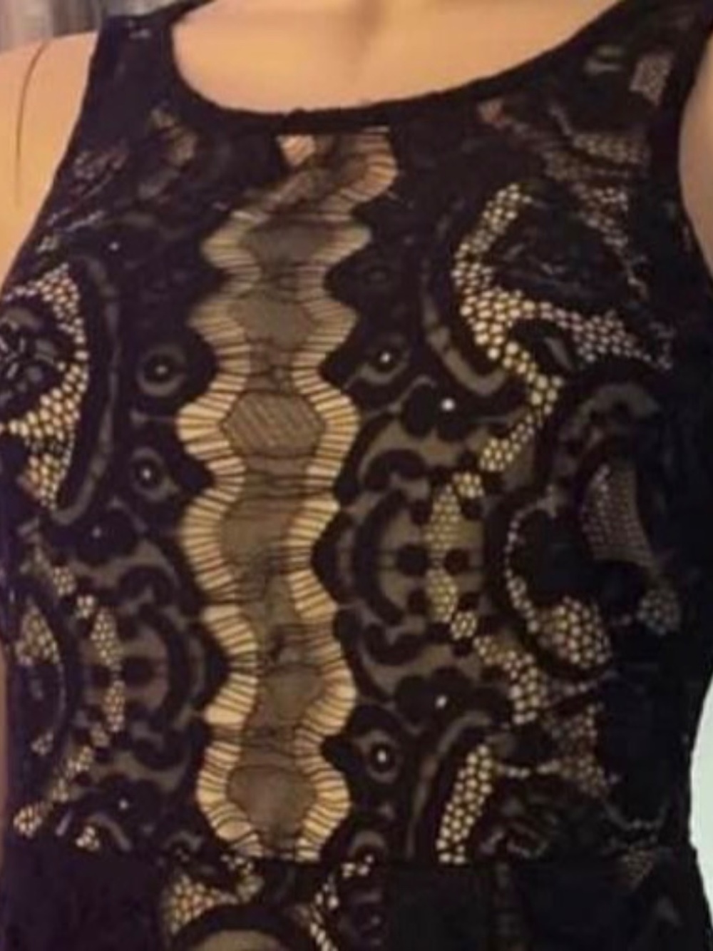 NWT: Ricki’s Sleeveless Nude with Black Lace Overlay A-Line  Dress - Size 2 - Picture 6 of 12